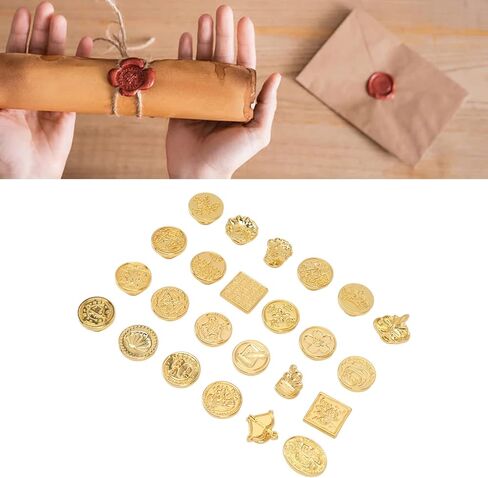 استبدال رأس Stamp Bordstract Wax ، 24 PCS Retro Antique Oras Wax Stamps Head مع صندوق تخزين وحقيبة لختم بطاقات الأظرف الزفاف in Kuwait