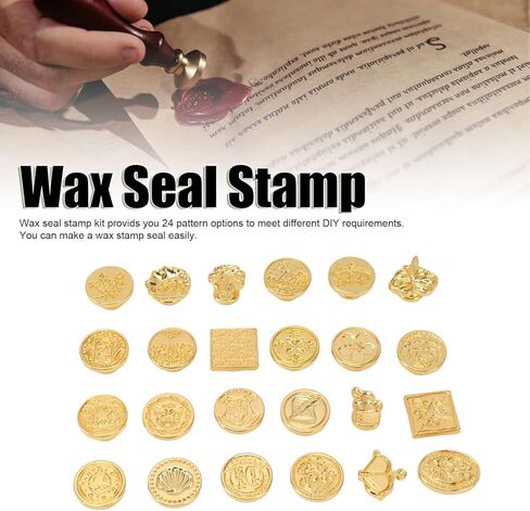 استبدال رأس Stamp Bordstract Wax ، 24 PCS Retro Antique Oras Wax Stamps Head مع صندوق تخزين وحقيبة لختم بطاقات الأظرف الزفاف in Kuwait