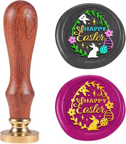 Riding Bunny Easter Wax Seal Stamp 1" Removable Brass Seal Head with Wooden Handle Vintage Embossed Letter Sealing Wax Stamp for Easter Invitations Party Envelope Gift Packag Decorate in Saudi Arabia