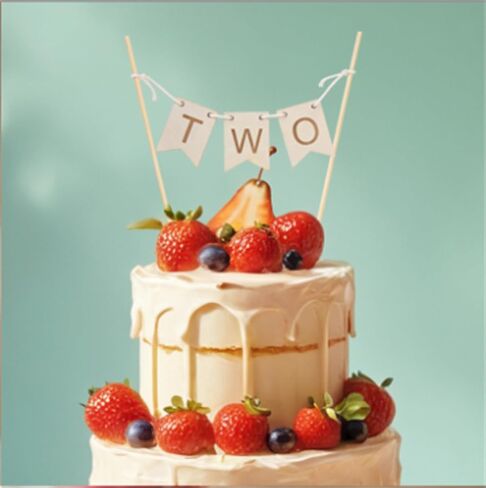Wood Two Cake Topper Happy Birthday Cake Toppers Baby Shower Cake Topper 2st Birthday Party Banner or Boys Girls Women Men Wedding Anniversary Party Cake Decorations in Kuwait