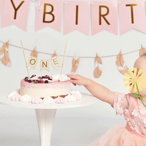 خشب Two Cake Topper عيد ميلاد سعيد كعكة أعلى القبعات استحمام الطفل الكعكة Topper 2th Birthday Party Banner أو Boys Girls Girl in Kuwait