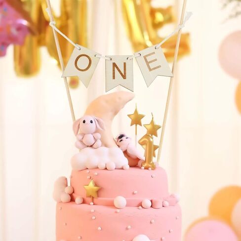 خشب Two Cake Topper عيد ميلاد سعيد كعكة أعلى القبعات استحمام الطفل الكعكة Topper 2th Birthday Party Banner أو Boys Girls Girl in Kuwait