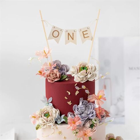 خشب Two Cake Topper عيد ميلاد سعيد كعكة أعلى القبعات استحمام الطفل الكعكة Topper 2th Birthday Party Banner أو Boys Girls Girl in Kuwait