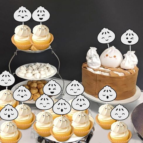 Dumplings Party Decorations Cupcake Toppers, 36pcs Glitter Little Dumpling Birthday Baby Shower Party Cupcake Toppers for Chinese Food Decorations Baby 1st Birthday Baby Shower in Saudi Arabia