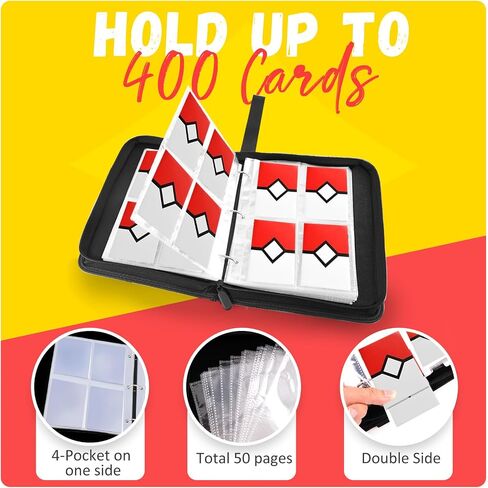 Card Card Binder 4 جيوب ، و Card Binder يناسب 400 بطاقة مع 50 أكمام قابلة للإزالة ، ومجلد بطاقة لـ MTG ، و TCG ، وبطاقات اللعبة وبطاقات الرياضة-الحمراء in Kuwait