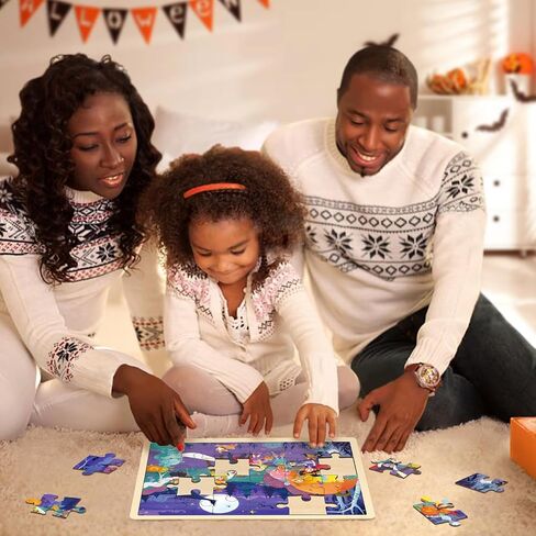 Halloween Puzzle for Kids 3 Year Old, 24 Piece Puzzles for Kids Ages 3-5 Whimsical Halloween Night, Wooden Jigsaw Puzzles for Toddlers, Preschool Puzzle with Tray in Kuwait