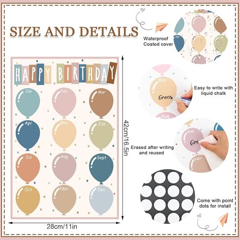 Fysuimu Modern Boho Classroom Chart Poster Ployful Palloon Balloon Happy Birthday Clendars مرة أخرى إلى زخرفة Board Board School لاستلوازات التدريس ديكور الجدار ، 11 × 16.5 بوصة in Kuwait