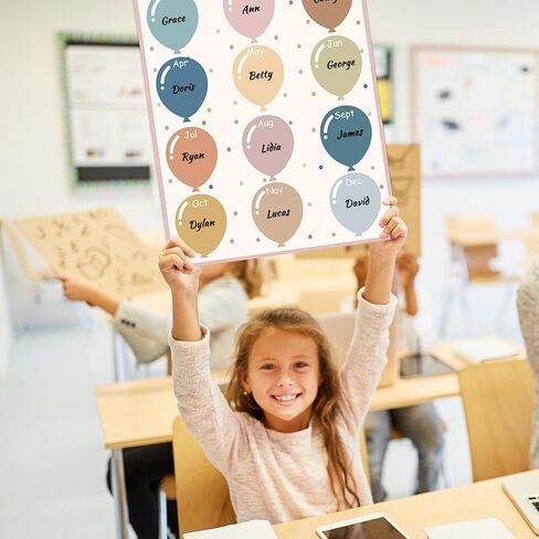 Fysuimu Modern Boho Classroom Chart Poster Ployful Palloon Balloon Happy Birthday Clendars مرة أخرى إلى زخرفة Board Board School لاستلوازات التدريس ديكور الجدار ، 11 × 16.5 بوصة in Kuwait