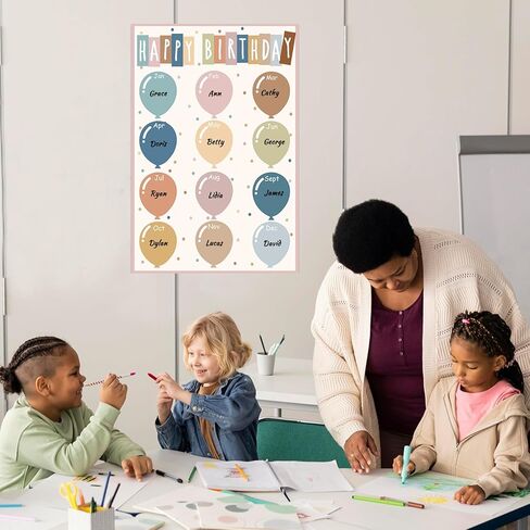 Fysuimu Modern Boho Classroom Chart Poster Ployful Palloon Balloon Happy Birthday Clendars مرة أخرى إلى زخرفة Board Board School لاستلوازات التدريس ديكور الجدار ، 11 × 16.5 بوصة in Kuwait