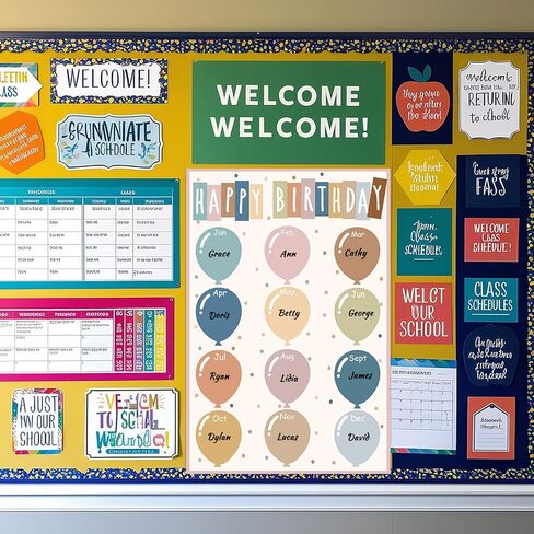 Fysuimu Modern Boho Classroom Chart Poster Ployful Palloon Balloon Happy Birthday Clendars مرة أخرى إلى زخرفة Board Board School لاستلوازات التدريس ديكور الجدار ، 11 × 16.5 بوصة in Kuwait