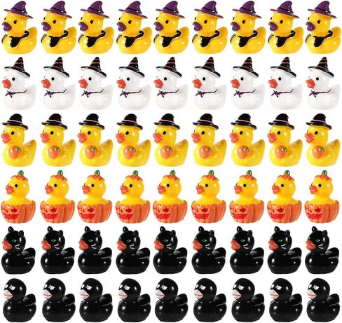 120pcs Miniature Halloween Ducks, Halloween Resin Mini Ducks Witch Skeleton Pumpkin Black Cat Broom Mini Duck Assorted Halloween Ducks for Garden Dollhouse Ornament Halloween Party Favor in Saudi Arabia