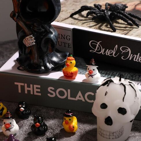 120pcs Miniature Halloween Ducks, Halloween Resin Mini Ducks Witch Skeleton Pumpkin Black Cat Broom Mini Duck Assorted Halloween Ducks for Garden Dollhouse Ornament Halloween Party Favor in Saudi Arabia