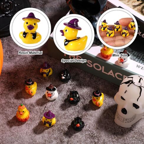 120pcs Miniature Halloween Ducks, Halloween Resin Mini Ducks Witch Skeleton Pumpkin Black Cat Broom Mini Duck Assorted Halloween Ducks for Garden Dollhouse Ornament Halloween Party Favor in Saudi Arabia