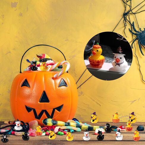 120pcs Miniature Halloween Ducks, Halloween Resin Mini Ducks Witch Skeleton Pumpkin Black Cat Broom Mini Duck Assorted Halloween Ducks for Garden Dollhouse Ornament Halloween Party Favor in Saudi Arabia