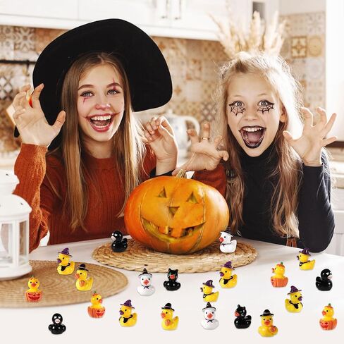 120pcs Miniature Halloween Ducks, Halloween Resin Mini Ducks Witch Skeleton Pumpkin Black Cat Broom Mini Duck Assorted Halloween Ducks for Garden Dollhouse Ornament Halloween Party Favor in Saudi Arabia