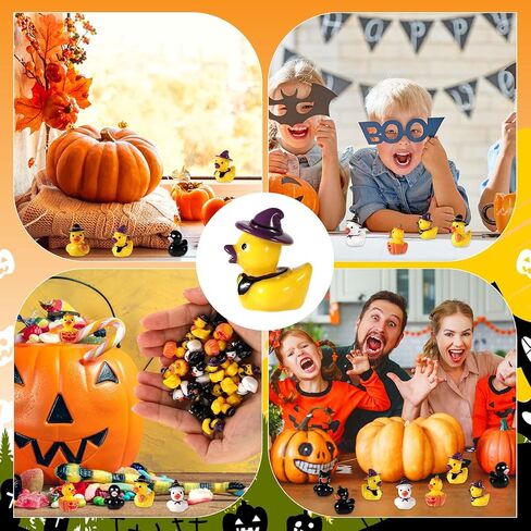 120pcs Miniature Halloween Ducks, Halloween Resin Mini Ducks Witch Skeleton Pumpkin Black Cat Broom Mini Duck Assorted Halloween Ducks for Garden Dollhouse Ornament Halloween Party Favor in Saudi Arabia