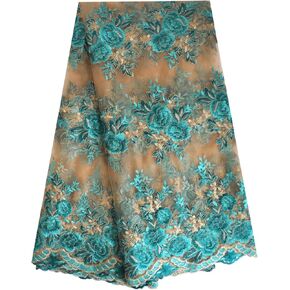 Sanvera17 النسيج الأفريقي الصافي الأقمشة النيجيرية مطرزة النسيج الدانتيل زهرة روز لباس الحفلات (أسود) 5 ياردات 220203 in Kuwait