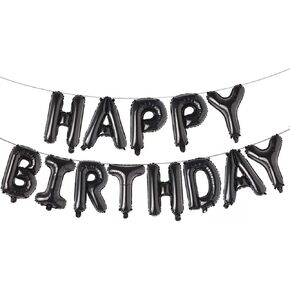 Happy Birthday Balloon Banner Party 16 Inch 3D Aluminum Foil Inflatable Letter kit set Banner Balloons Birthday Party Decorations Supplies Party (Black) in Saudi Arabia