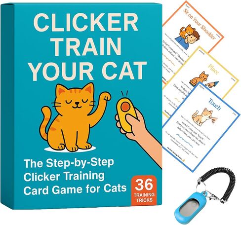 Cat Clicker Training Kit with 36 Trick Cards - Complete Set Includes Pet Clicker & Progress Chart for Fun, Bonding, and Positive Behavior Training in Cats & Kittens in Saudi Arabia