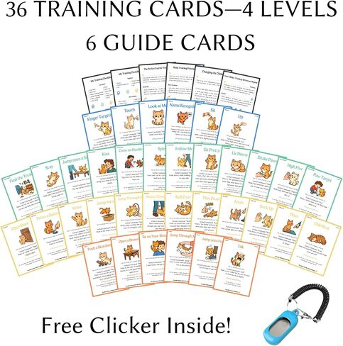 Cat Clicker Training Kit with 36 Trick Cards - Complete Set Includes Pet Clicker & Progress Chart for Fun, Bonding, and Positive Behavior Training in Cats & Kittens in Saudi Arabia