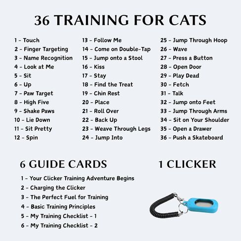 Cat Clicker Training Kit with 36 Trick Cards - Complete Set Includes Pet Clicker & Progress Chart for Fun, Bonding, and Positive Behavior Training in Cats & Kittens in Saudi Arabia
