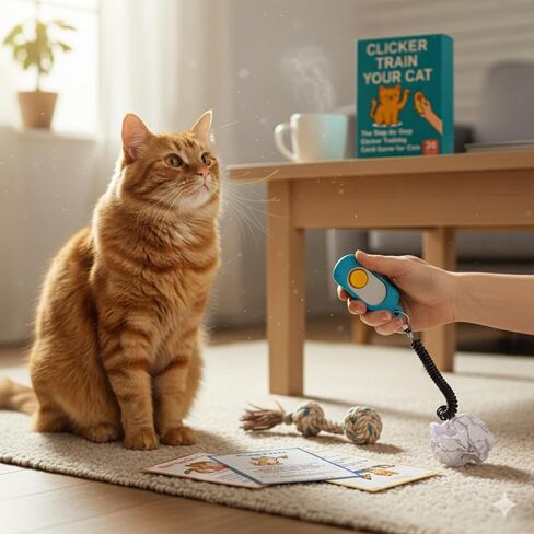 Cat Clicker Training Kit with 36 Trick Cards - Complete Set Includes Pet Clicker & Progress Chart for Fun, Bonding, and Positive Behavior Training in Cats & Kittens in Saudi Arabia