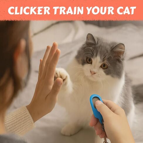 Cat Clicker Training Kit with 36 Trick Cards - Complete Set Includes Pet Clicker & Progress Chart for Fun, Bonding, and Positive Behavior Training in Cats & Kittens in Saudi Arabia