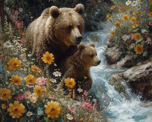 VNUIEHG Paint by Number for Adults, Grizzly Bear's River Romp, Oil Painting for Beginner, DIY Acrylic Painting Kit for Room Decor Gift 16x20 Inch, Bright in Saudi Arabia