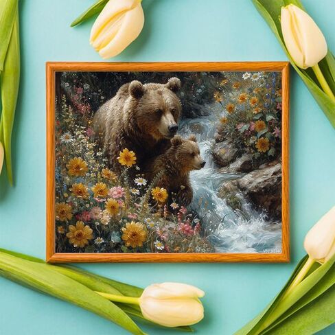 VNUIEHG Paint by Number for Adults, Grizzly Bear's River Romp, Oil Painting for Beginner, DIY Acrylic Painting Kit for Room Decor Gift 16x20 Inch, Bright in Saudi Arabia