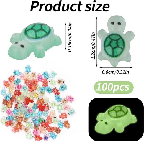 100pcs Luminous Mini Resin Turtles, Glow in The Dark Tiny Resin Turtles Tiny Animals to Hide Miniature Things Dollhouse Miniatures for Garden Micro Landscaping Decoration in Saudi Arabia