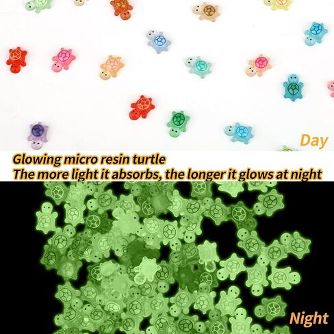 100pcs Luminous Mini Resin Turtles, Glow in The Dark Tiny Resin Turtles Tiny Animals to Hide Miniature Things Dollhouse Miniatures for Garden Micro Landscaping Decoration in Saudi Arabia