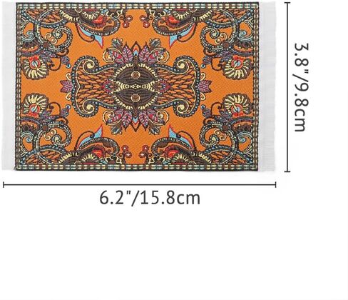 Odoria Dollhouse Area Rug Miniature: 1/12 Scale Throw Accent Rug Oriental for Vintage Living Room Kitchen - Mini Floor Carpet Border Paisley Orange in Saudi Arabia