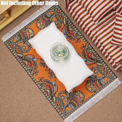 Odoria Dollhouse Area Rug Miniature: 1/12 Scale Throw Accent Rug Oriental for Vintage Living Room Kitchen - Mini Floor Carpet Border Paisley Orange in Saudi Arabia