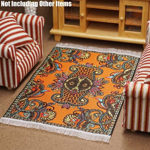 Odoria Dollhouse Area Rug Miniature: 1/12 Scale Throw Accent Rug Oriental for Vintage Living Room Kitchen - Mini Floor Carpet Border Paisley Orange in Saudi Arabia