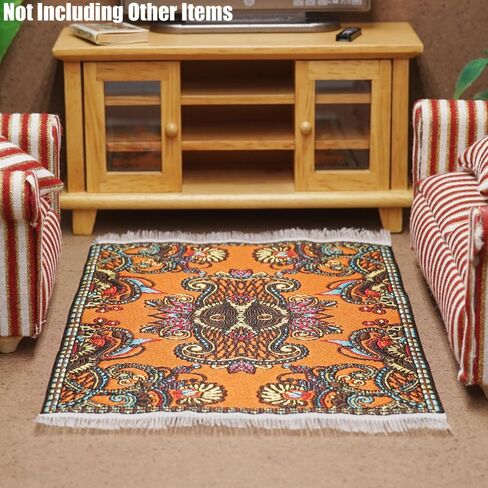 Odoria Dollhouse Area Rug Miniature: 1/12 Scale Throw Accent Rug Oriental for Vintage Living Room Kitchen - Mini Floor Carpet Border Paisley Orange in Saudi Arabia
