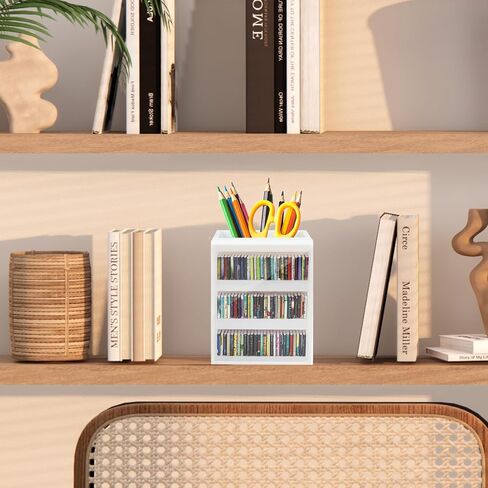 Anxiety Bookshelf Ornament Mini Bookshelf Miniature Library with 100pcs Mini Books, Mini Bookstore, Shake Off Your Anxiety, Bookmark or Pencil Holder Organizer for Book Lovers Home Decor (White) in Kuwait