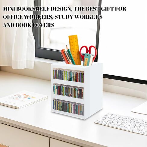Anxiety Bookshelf Ornament Mini Bookshelf Miniature Library with 100pcs Mini Books, Mini Bookstore, Shake Off Your Anxiety, Bookmark or Pencil Holder Organizer for Book Lovers Home Decor (White) in Kuwait