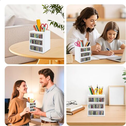 Anxiety Bookshelf Ornament Mini Bookshelf Miniature Library with 100pcs Mini Books, Mini Bookstore, Shake Off Your Anxiety, Bookmark or Pencil Holder Organizer for Book Lovers Home Decor (White) in Kuwait