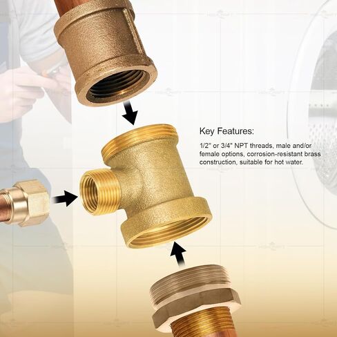 EVERFLOW WMT112S 1-1/2" BRASS WASHING MACHINE TEE WITH FIP TO SLIP JOINT CONNECTIONS in Saudi Arabia