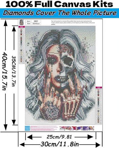 Halloween 5D Diamond Art Kits for Adults Beginners,Skull DIY Full Round Drill Diamond Painting Kits,Paint by Diamonds Dots Gem Art Easy,Home Wall Decor 12X16 Inch in Kuwait