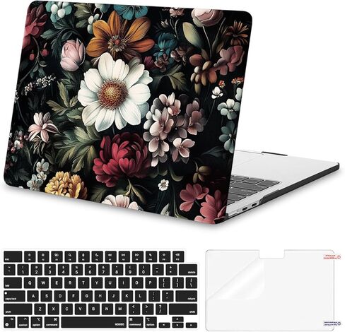 Moseso متوافق مع MacBook Air 13 بوصة الحالة 2025 2024 2023 2022 M4 A3240 M3 A3113 M2 A2681 ، قشرة بلاستيكية صلبة وحامي لوحة المفاتيح وحماية شاشة MacBook Air 13.6 بوصة ، الزهور النباتية in Saudi Arabia