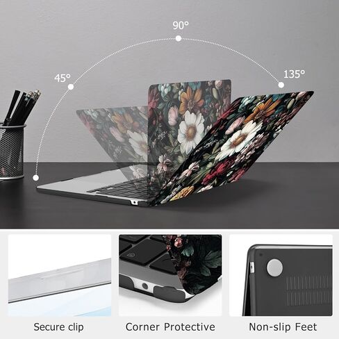 Moseso متوافق مع MacBook Air 13 بوصة الحالة 2025 2024 2023 2022 M4 A3240 M3 A3113 M2 A2681 ، قشرة بلاستيكية صلبة وحامي لوحة المفاتيح وحماية شاشة MacBook Air 13.6 بوصة ، الزهور النباتية in Saudi Arabia