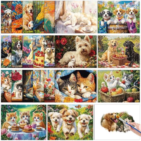 IKbodKI 24 Pcs Reusable Water Painting Toys for Dementia Products for Elderly - Dementia Activities for Seniors with 4 Brushes – Water Doodle Crafts for Alzheimer's Adults & Nursing Home Gifts (Pet) in Saudi Arabia