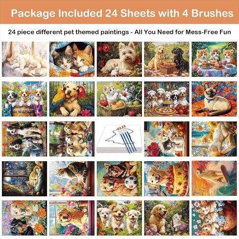 IKbodKI 24 Pcs Reusable Water Painting Toys for Dementia Products for Elderly - Dementia Activities for Seniors with 4 Brushes – Water Doodle Crafts for Alzheimer's Adults & Nursing Home Gifts (Pet) in Saudi Arabia