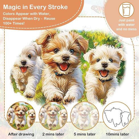 IKbodKI 24 Pcs Reusable Water Painting Toys for Dementia Products for Elderly - Dementia Activities for Seniors with 4 Brushes – Water Doodle Crafts for Alzheimer's Adults & Nursing Home Gifts (Pet) in Saudi Arabia