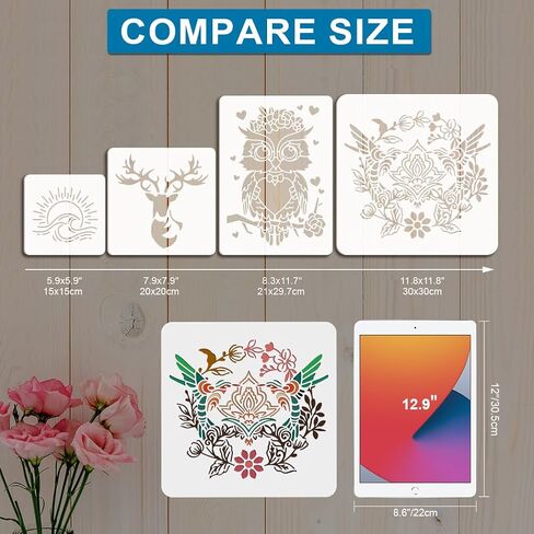 MAYJOYDIY Corner Flower Rose Stencil 11.8×11.8inch 3 Styles Vintage Rose and Vine Pattern Reusable Rose Flower Stencils for Painting with Paint Brush for Wood Canvas Wall Furniture in Saudi Arabia