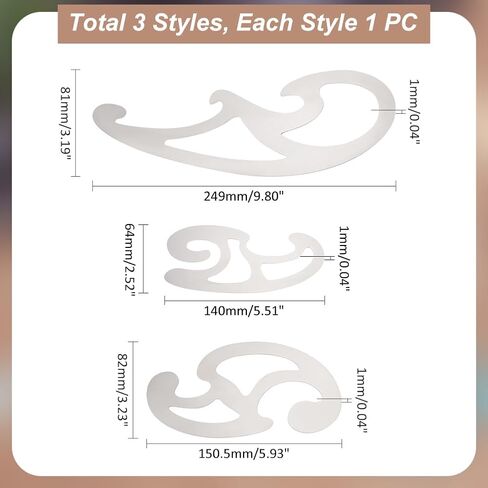 UNICRAFTALE 3Pcs Stainless Steel French Curve Ruler Drafting Drawing Template Tool Multi-Function Comic Template Tool Set for Professional Pattern Making Drawing Ruler for Drawing Woodworking in Saudi Arabia