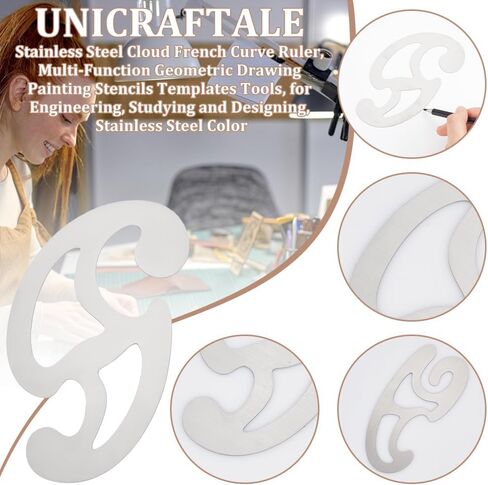UNICRAFTALE 3Pcs Stainless Steel French Curve Ruler Drafting Drawing Template Tool Multi-Function Comic Template Tool Set for Professional Pattern Making Drawing Ruler for Drawing Woodworking in Saudi Arabia