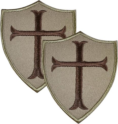 2PCS Knights Templar Cross Patches Knight Patch Embroidered Morale Patch Hook and Loop(Khaki) in Kuwait