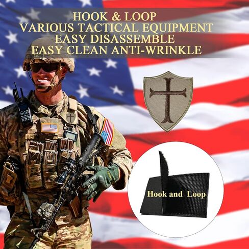 2PCS Knights Templar Cross Patches Knight Patch Embroidered Morale Patch Hook and Loop(Khaki) in Kuwait